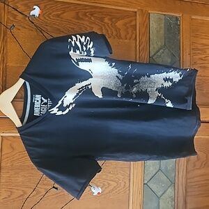 American Eagle Men's black-cream V neck tee-shirt - Sz M